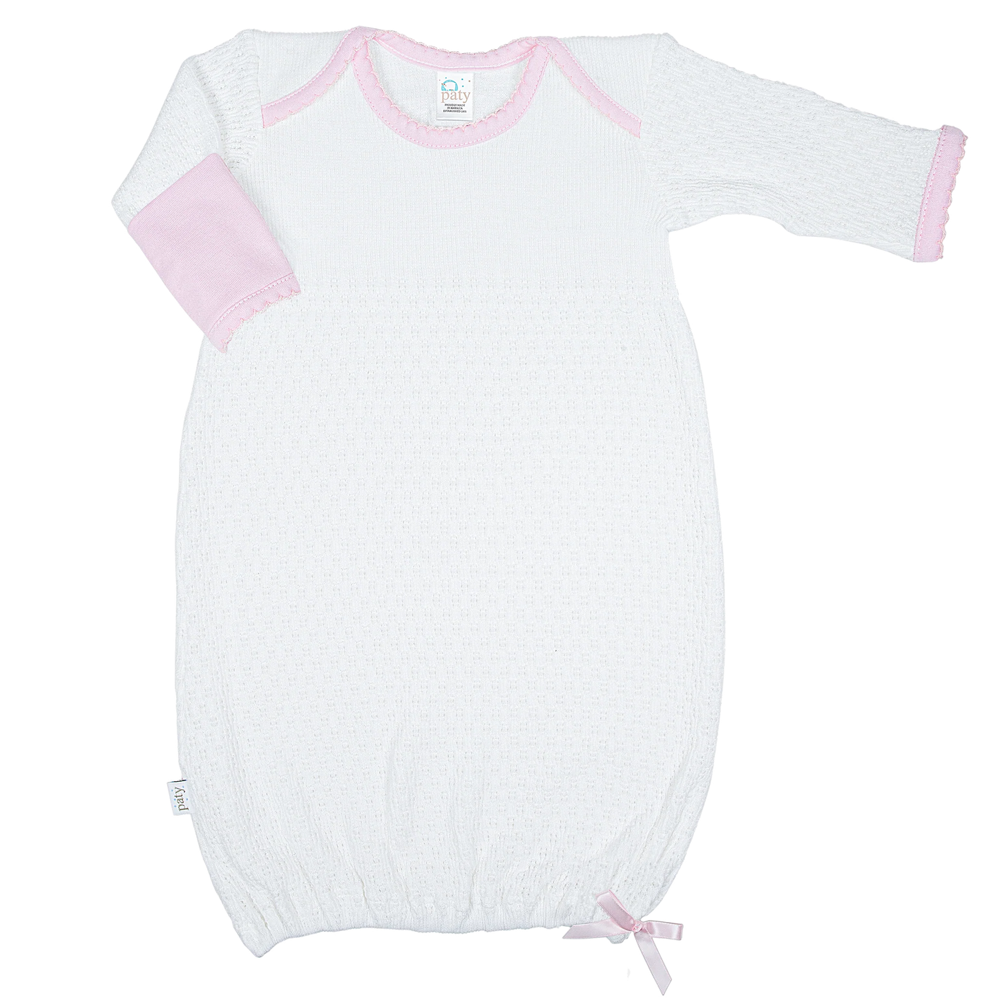 OVERLAP SHOULDER GOWN W/BOW (PINK) & NO BOW (BLUE), PIMA TRIM