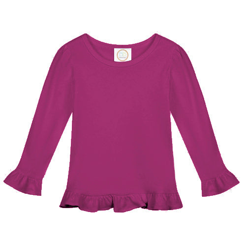 Girl's Long Sleeve Ruffle Tee - Pinks and Purple
