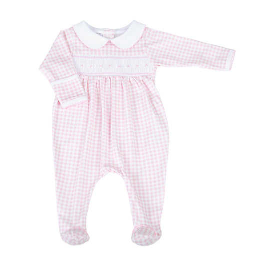 Mini Checks Pink Smocked Collared Girl Footie