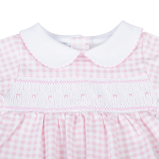 Mini Checks Pink Smocked Collared Girl Footie