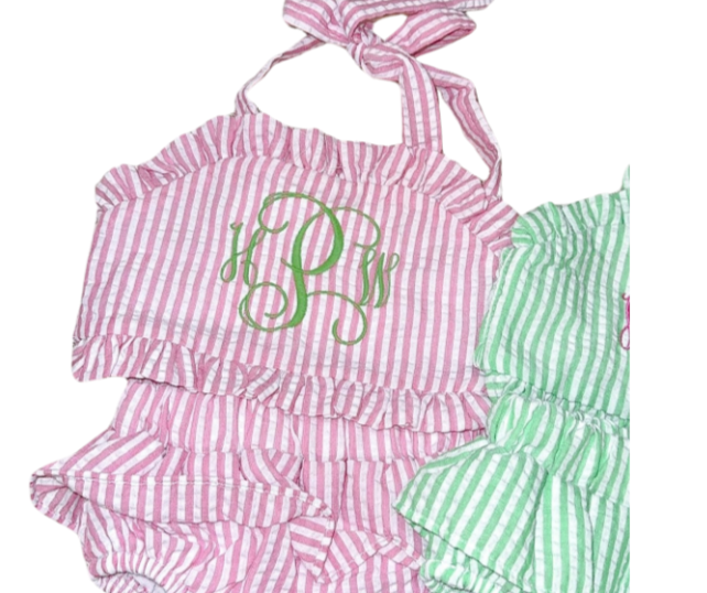 Seersucker Ruffle Two Piece Bikini