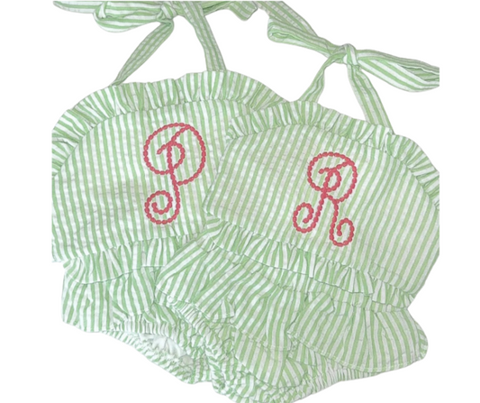 Seersucker Ruffle Two Piece Bikini