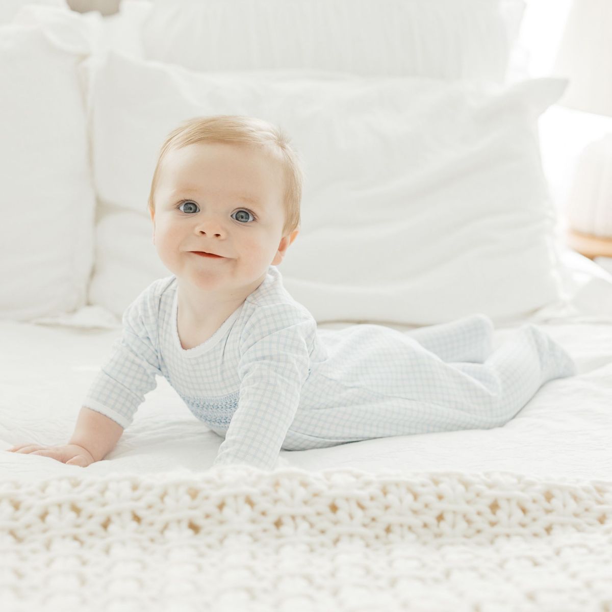 Peek-A-Boo Wishes Light Blue Smocked Footie