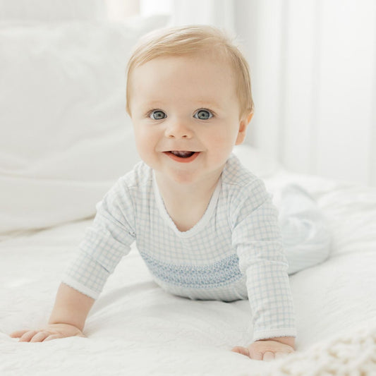 Peek-A-Boo Wishes Light Blue Smocked Footie