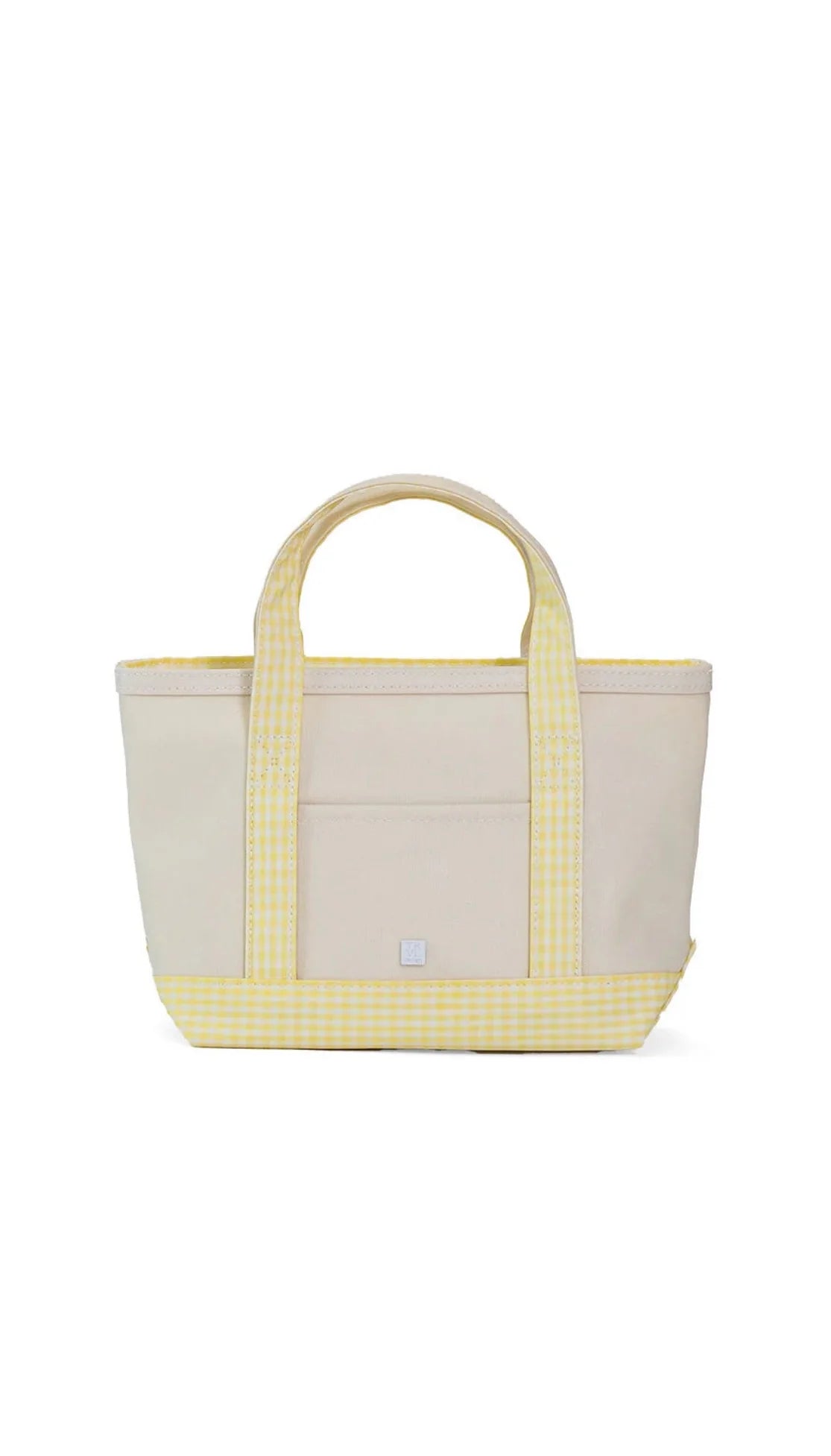 TRVL MINI TOTE - COATED CANVAS NATURAL WITH GINGHAM BUTTERCUP TRIM