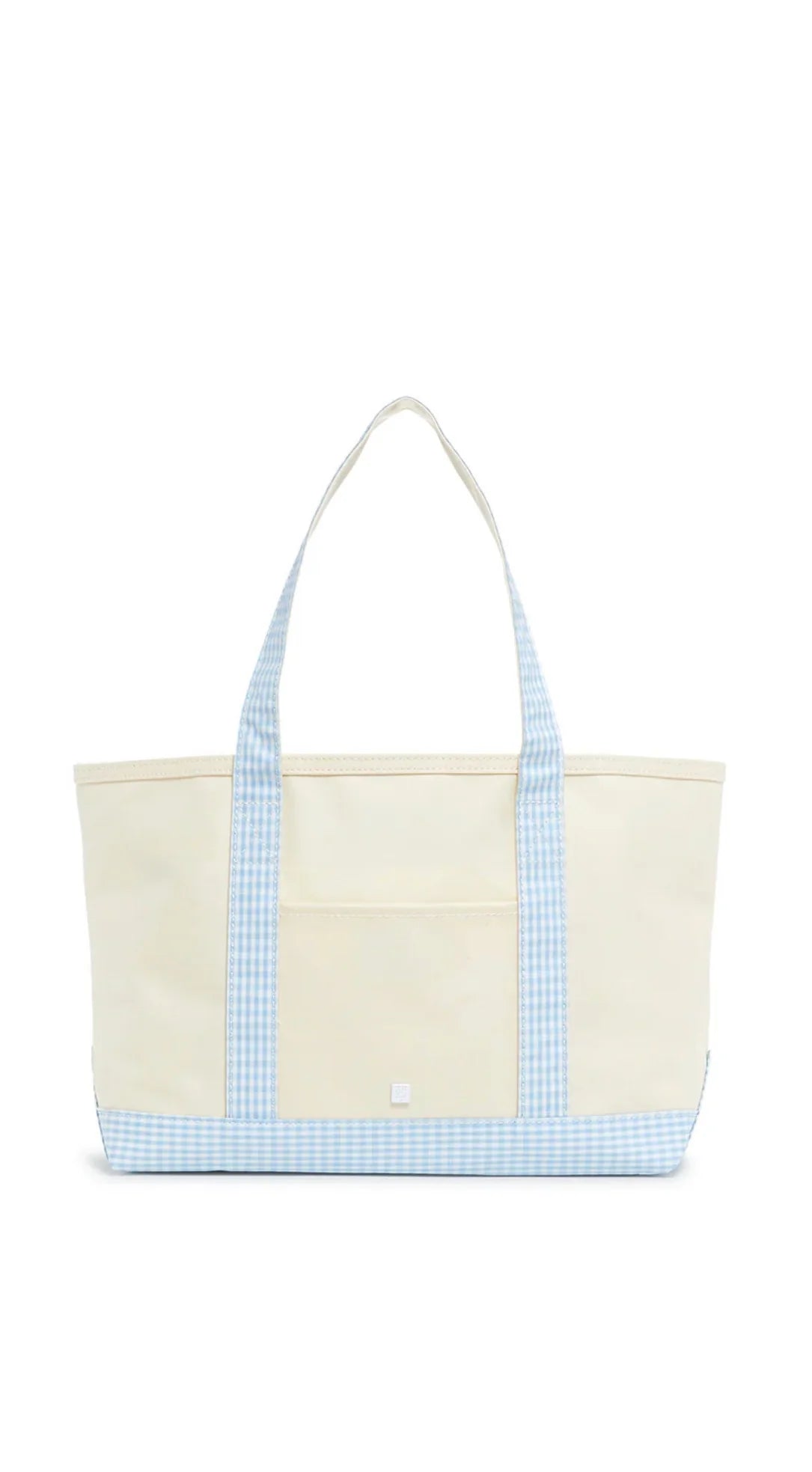 TRVL MEDIUM TOTE - COATED CANVAS NATURAL WITH GINGHAM MIST TRIM