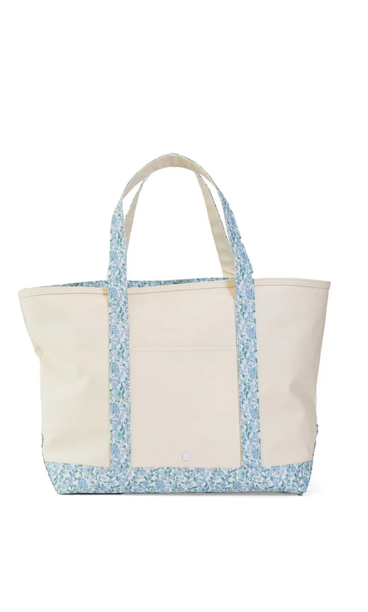 TRVL MAXI TOTE NATURAL WITH HAMPTONS FLORAL TRIM COATED CANVAS