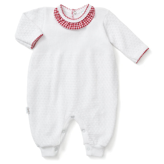 Paty Knit Romper with Gingham Ruffle