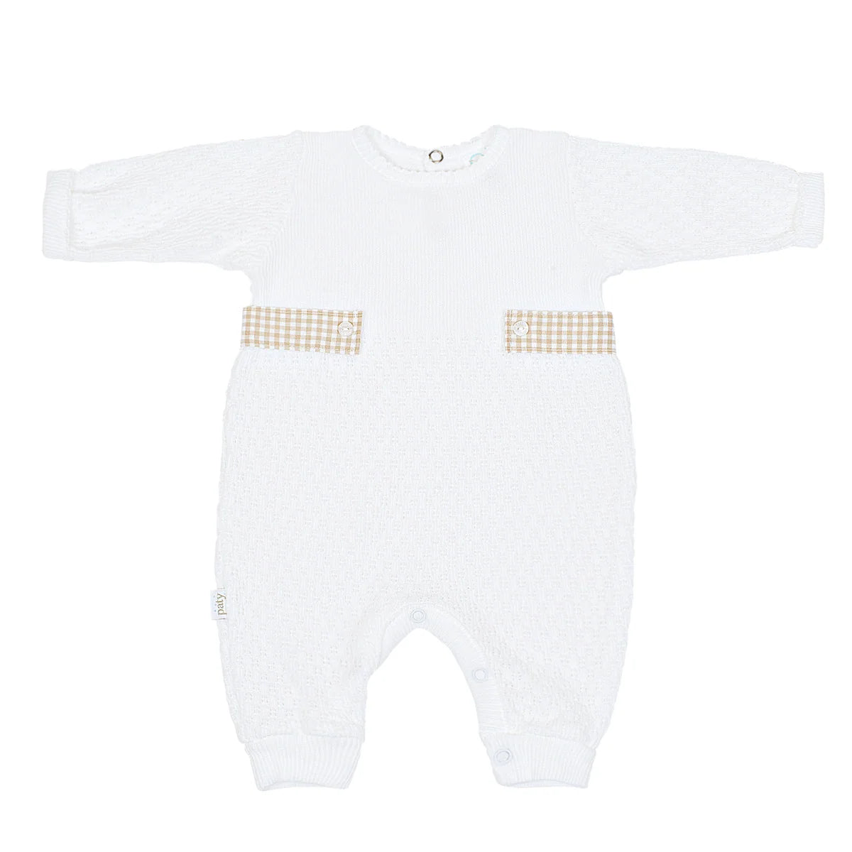 Paty Long Sleeve Romper with Gingham Tabs