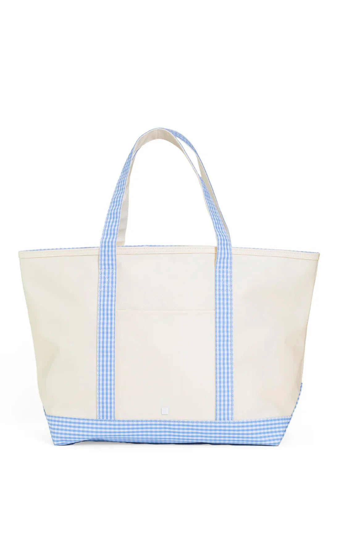 TRVL MAXI TOTE NATURAL WITH BLUE GINGHAM TRIM COATED CANVAS