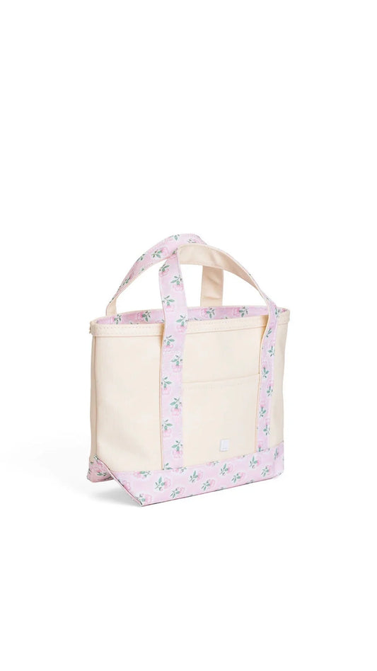 TRVL MINI TOTE - COATED CANVAS NATURAL WITH PETITE FLEUR PINK
