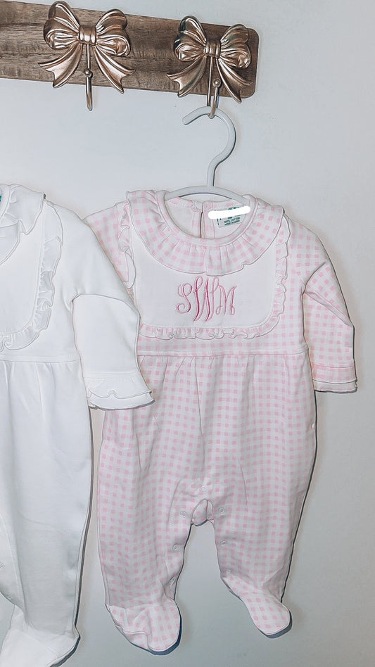 Ruffle collar with bib detailed footie