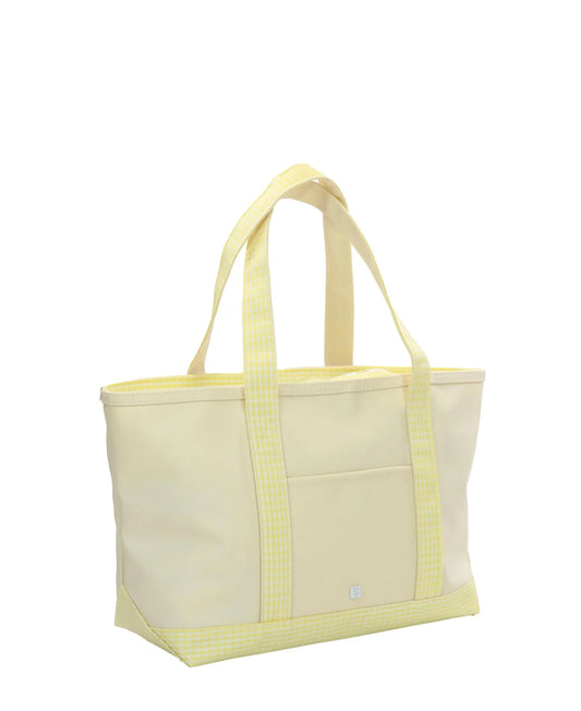 TRVL MEDIUM TOTE - COATED CANVAS NATURAL WITH GINGHAM BUTTERCUP TRIM