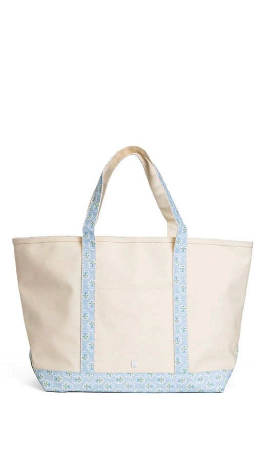 TRVL MAXI TOTE NATURAL WITH PETITE FLEUR BLUE TRIM