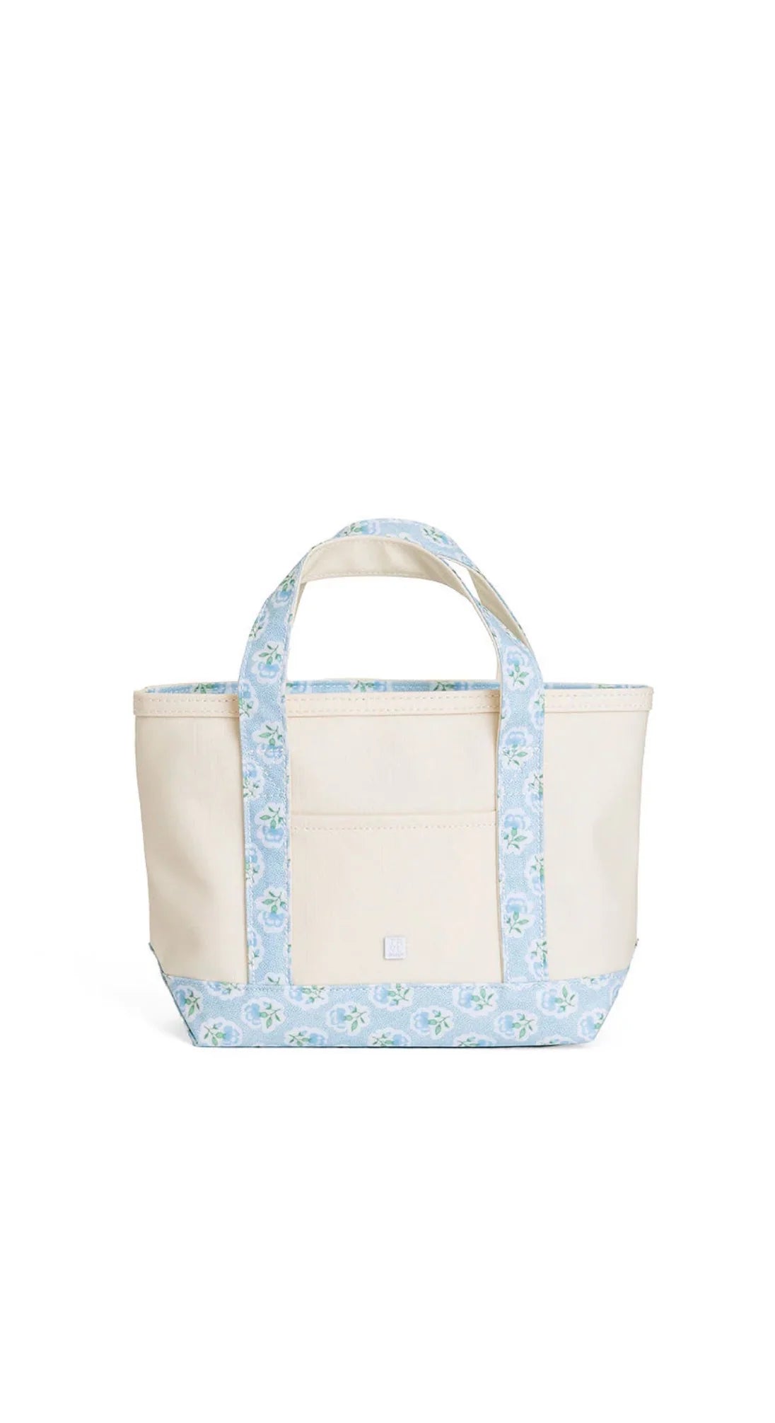TRVL MINI TOTE - COATED CANVAS NATURAL WITH PETITE FLEUR BLUE
