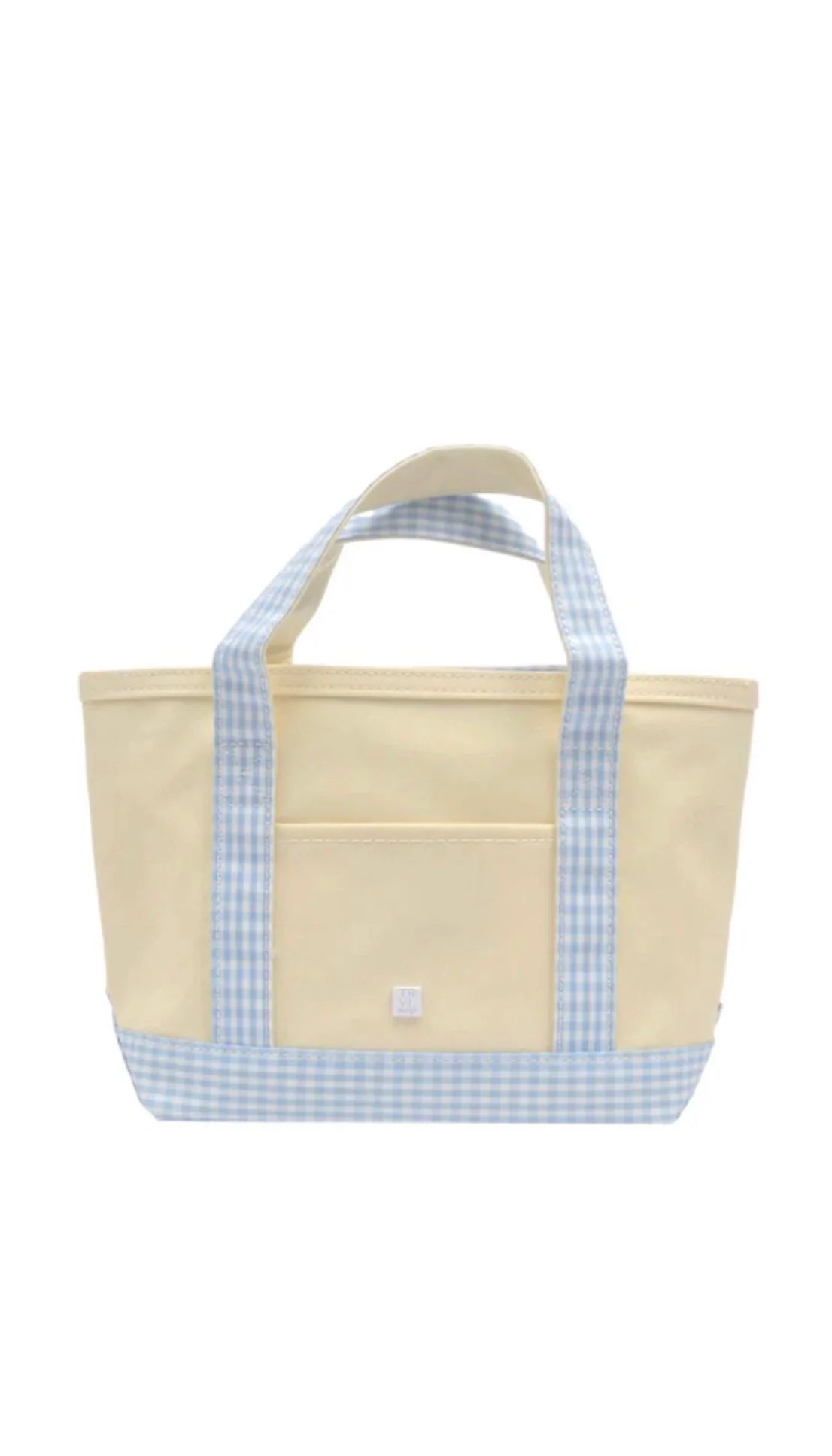 TRVL MINI TOTE - COATED CANVAS NATURAL GINGHAM MIST TRIM