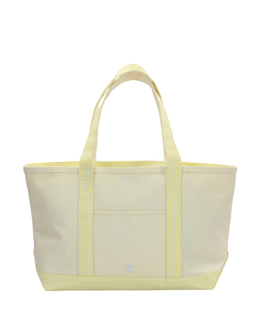 TRVL MEDIUM TOTE - COATED CANVAS NATURAL WITH GINGHAM BUTTERCUP TRIM
