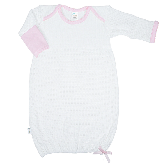 OVERLAP SHOULDER GOWN W/BOW (PINK) & NO BOW (BLUE), PIMA TRIM