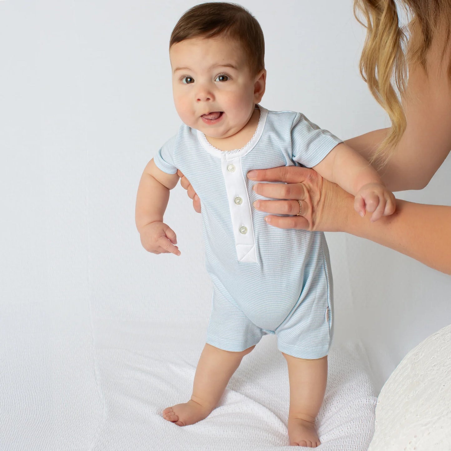 Paty Organic Cotton Striped Romper with Button Placket