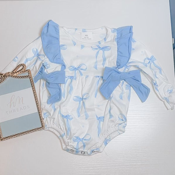 Baby Blue Bow Romper- IN STOCK