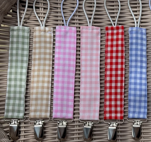 Gingham pacifier clip- IN STOCK