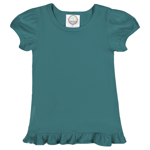Girl's Short Sleeve Ruffle Tee - Greens and Blues