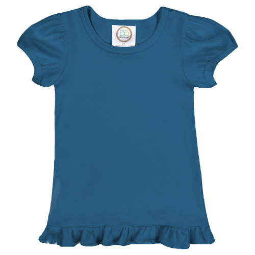 Girl's Short Sleeve Ruffle Tee - Greens and Blues