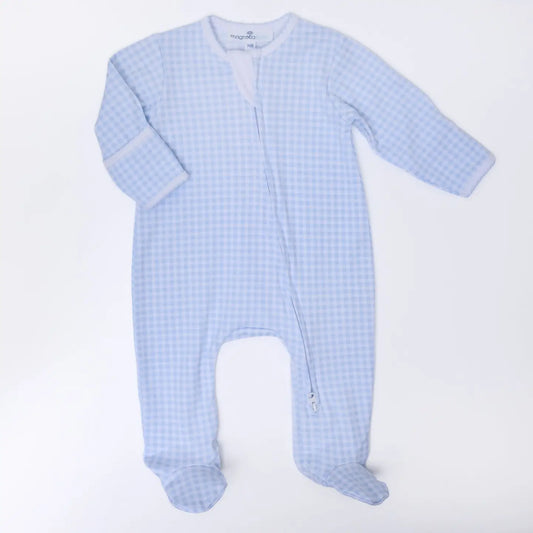 Mini Checks Light Blue Zip Footie