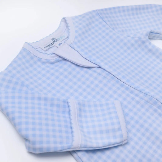 Mini Checks Light Blue Zip Footie