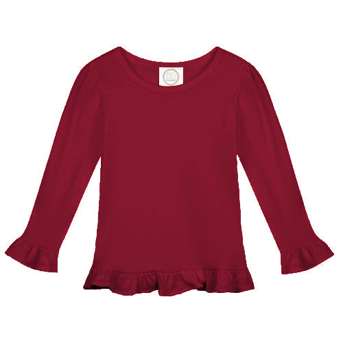 Girl's Long Sleeve Ruffle Tee - Basic Colors