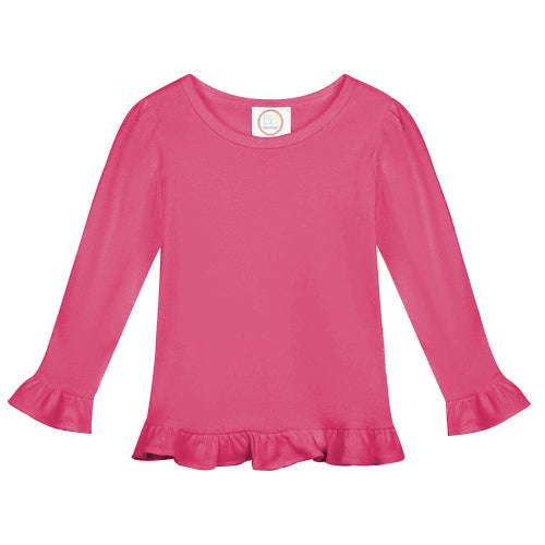 Girl's Long Sleeve Ruffle Tee - Pinks and Purple