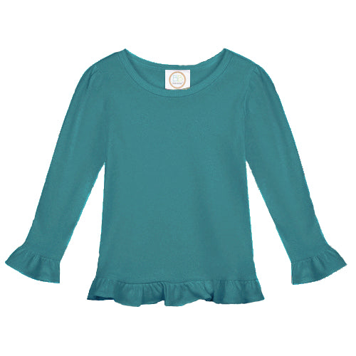 Girl's Long Sleeve Ruffle Tee - Greens and Blues