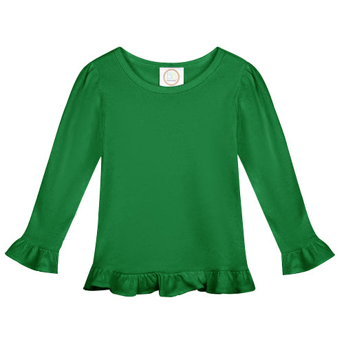 Girl's Long Sleeve Ruffle Tee - Greens and Blues