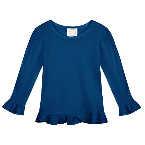 Girl's Long Sleeve Ruffle Tee - Greens and Blues