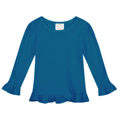 Girl's Long Sleeve Ruffle Tee - Greens and Blues