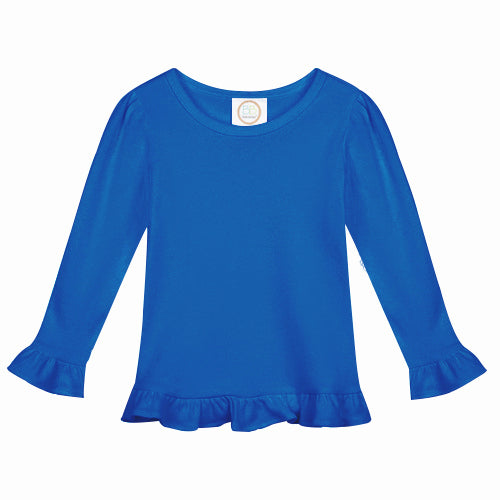 Girl's Long Sleeve Ruffle Tee - Greens and Blues