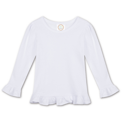 Girl's Long Sleeve Ruffle Tee - Basic Colors
